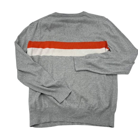 Gap Gray V-Neck Sweater With Orange & White Stripe 100% Cotton Size L - Picture 6 of 6